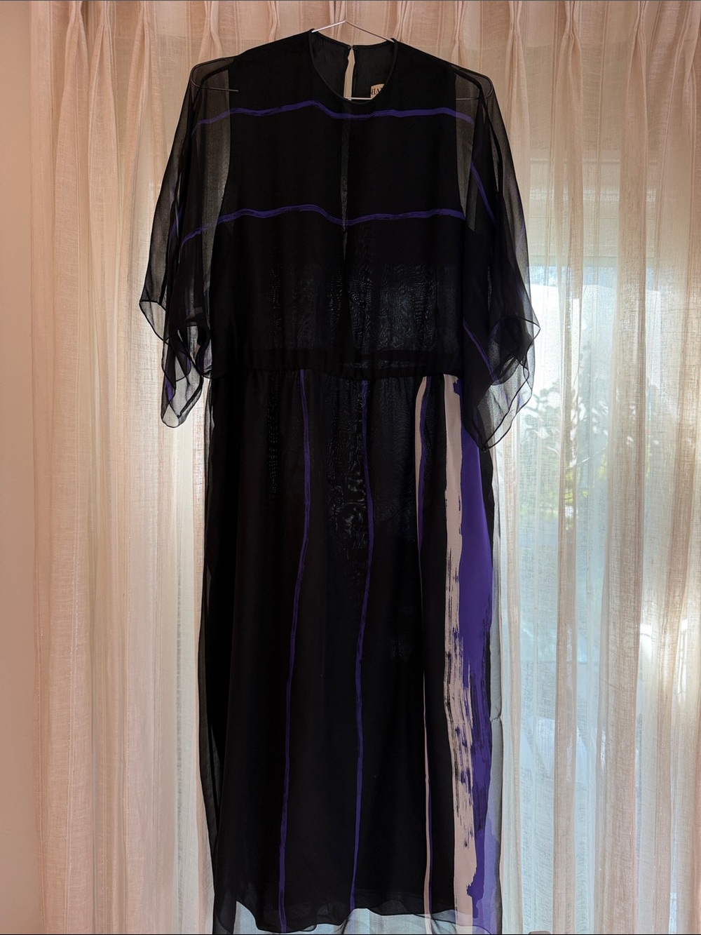 1980s Hanae Mori Silk Dress with Purple Satin Sash
